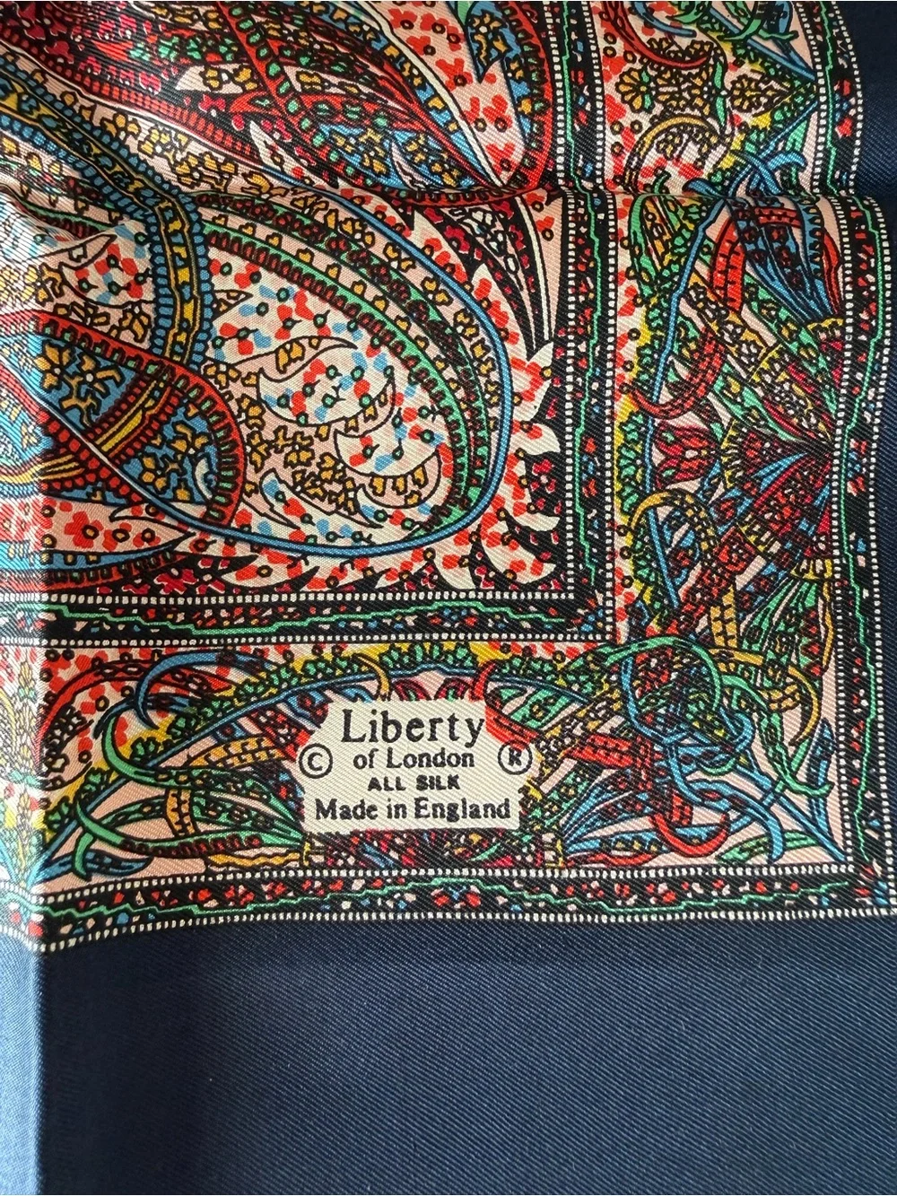 Liberty of London Silk Scarf Navy Paisley 26x26